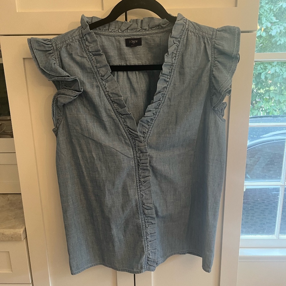 J. Crew Factory Chambray Ruffle Shirt